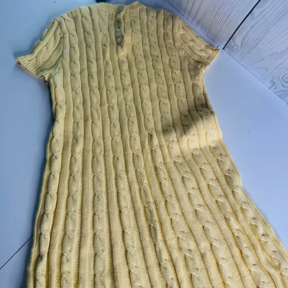 HTF Ralph Lauren Polo Yellow Girls Cable Knit Cotton Dress Sz 7 Collar Sm Flaw